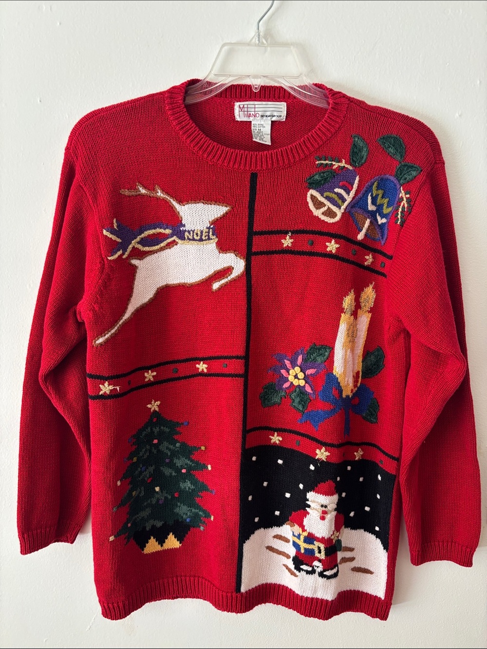 Milano Design Group vintage red knit crewneck Ugly Christmas Sweater size medium